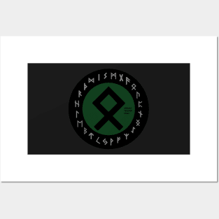 Green Othala Futhark Rune Symbol Posters and Art